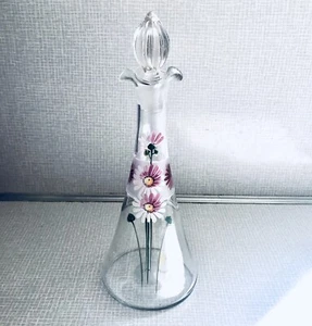 "Botella de barbero de vidrio soplado esmaltada púrpura margarita pintada a mano vintage tapón de 10""" - Imagen 1 de 11