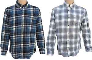 M&S Check Shirt Mens Long Sleeve Cotton Flannel Plaid Grey Teal M L XL 2XL 3XL - Picture 1 of 48