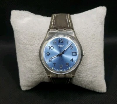 Swatch Swiss AG2008 скелет назад металлический синий дата 34 мм кожаный ремешок работает - Изображение 1 из 4