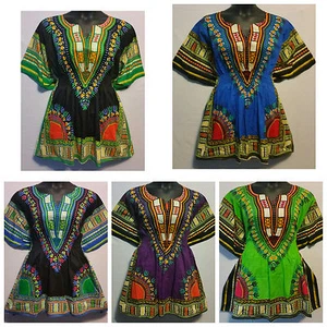 Camicia top donna africana stampa dashiki poncho vita elastica abito corto taglia unica - Foto 1 di 56