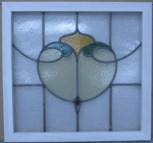 OLD ENGLISH LEADED STAINED GLASS WINDOW PRETTY ABSTRACT 23 3/4" x 22 1/4" - Picture 1 of 3