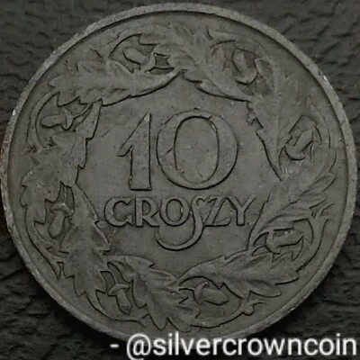 Poland WWII German Occupation Zinc 10 Groszy 1923 Struck 1941-44. Y#36. Coin.  - Image 1 of 4