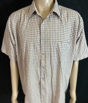 Camisa de manga corta a rayas amarilla azul abotonada DUKE HABAND para hombre bolsillos XL Foto 1 de 4