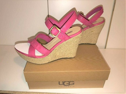 Sandali con zeppa espadrillas nuovi con scatola UGG Jackilyn Princess rosa vernice TAGLIA 9 5