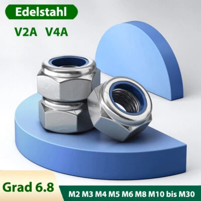 Sicherungsmutter Selbstsichernde Muttern Edelstahl A2 A4 Sechskantmuttern M2-M30 - Bild 1 von 4