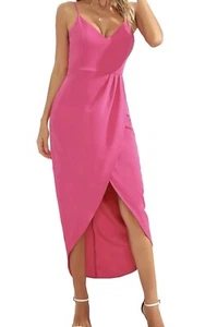 Pink Backless V-Neck Maxi Dress Women’s Small – Spaghetti Strap Slit Party Gown - Picture 1 of 9