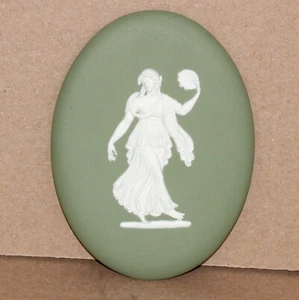 Wedgwood Green Jasperware Oval Dancing Hours Floral Girl Cameo Plaque 5.25" - Picture 1 of 3