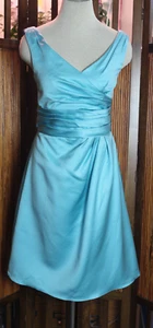 Davids Bridal spa blue satin bridesmaids evening dress 2 - Picture 1 of 5