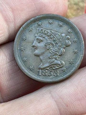 1853 UNITED STATES BRAIDED HAIR HALF CENT AU COIN Cover