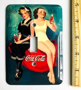 AUTHENTIC VINTAGE COCA COLA GIRLS AD METAL SINGLE LIGHT SWITCH WALL PLATE DECOR - Picture 1 of 1