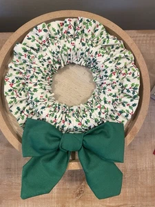 Vintage kleiner handgefertigter Stoff Stechpalmenkranz hängend Weihnachtsdeko - Bild 1 von 6