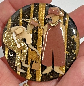 House People Woman Pins By Lucinda 2 Ladies Shopping Round Vintage - Picture 1 of 5