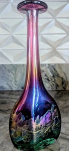 Robert Held Kunstglas Vase - signiert irisierendes Pfauenfeder Muster, Cranberry - Bild 1 von 15