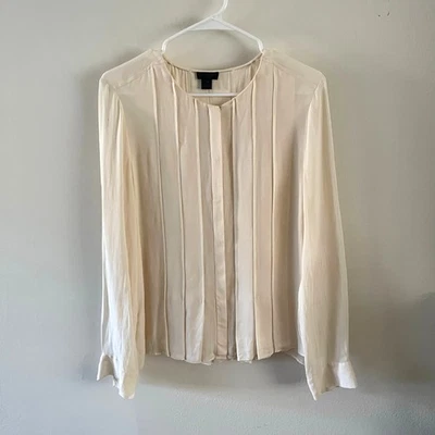 J. Crew Collection Silk Button-Up Blouse Womens 10 Cream Pintuck Pleats - Flaws - Image 1 of 4