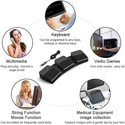 Triple Key USB Foot Switches For Customizing Keyboards Action Mouse Commands - Image 1 of 4