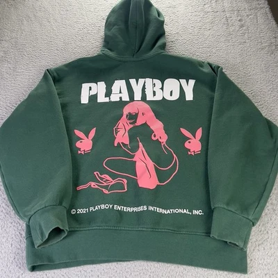 花花公子 Pacsun 连帽衫男式中号绿色图案印花运动衫 Y2K — 第 1/4 张图片