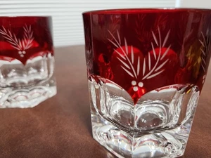 2 Lenox Winter Greetings Double Old Fashioned Glass Ruby ETCHED TO CLEAR - Picture 1 of 17
