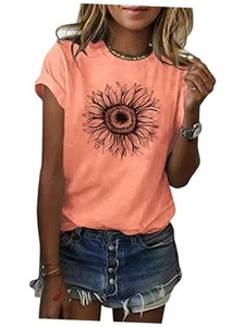 Women's T Shirts Short Sleeve Tees Sunflower Graphic Loose Summer Tops - Picture 1 of 5
