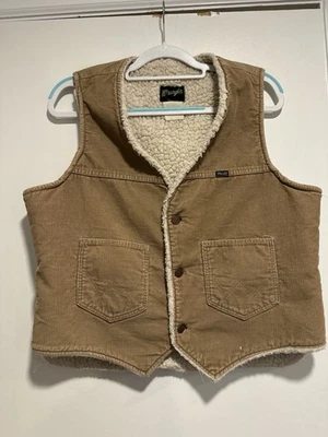 Chaleco de Colección Años 70 Wrangler Pana Sherpa Forrado Western Botón Marrón. Hecho en USA Foto 1 de 4