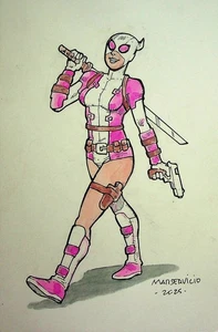 GWENPOOL Mars Servicio FIRMATO dipinto a mano convention Marvel Comics Art - Foto 1 di 2