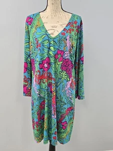 LILLY PULITZER Jade Dress Shake Your Tail Feathers V-Neck Sz XL D240094 - Picture 1 of 9