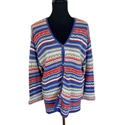 Cárdigan de Colección Tejido Suéter Patrón a Rayas Botón Completo Para Mujer Grande Multicolor XL Foto 1 de 4