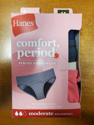 Paquete de 4: Hanes *Niñas Talla 14* Ropa Interior de Período Absorción Moderada (5830) E3A Foto 1 de 4