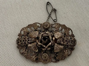 VINTAGE LADIES BROOCH JEWELLERY ART DECO FILIGREE FLORAL DECO MADE IN GERMANY - Picture 1 of 10
