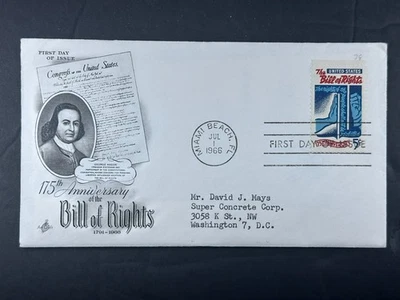 US FDC 1966 Bill of Rights 5¢ 175th Anniversary Miami Beach FL  b10 - Image 1 of 4