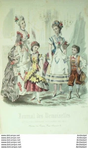 Mode Journal de Demoiselles 1876 # 4084b Gravure originale aquarellee - Picture 1 of 1