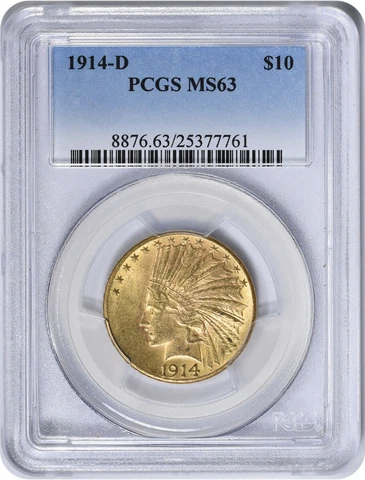 1914-D $10 Gold Indian MS63 PCGS Cover