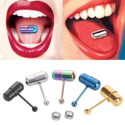 Vibrating Tongue Ring Bar Stainless Punk Women Men Stud Body Piercing Jewelry - Image 1 of 4