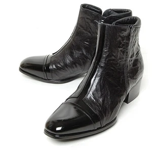 Botas al tobillo para hombre con gorra de cuero negro recortadas en dos tonos con cremallera lateral de 1,97 - Imagen 1 de 6