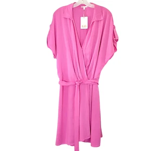 GB Tab Sleeve Wrap Pink Dress Plus Size 2X Short Sleeves Lined - Picture 1 of 8