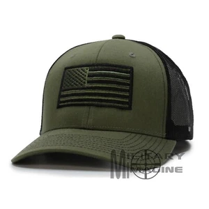 American US Flag hat OD Green/ Black cap Trucker Mesh Tactical Operator Snapback - Picture 1 of 5