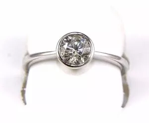 Natural Round Diamond Solitaire Lady's Bezel Ring 14k White Gold .70Ct - Picture 1 of 8