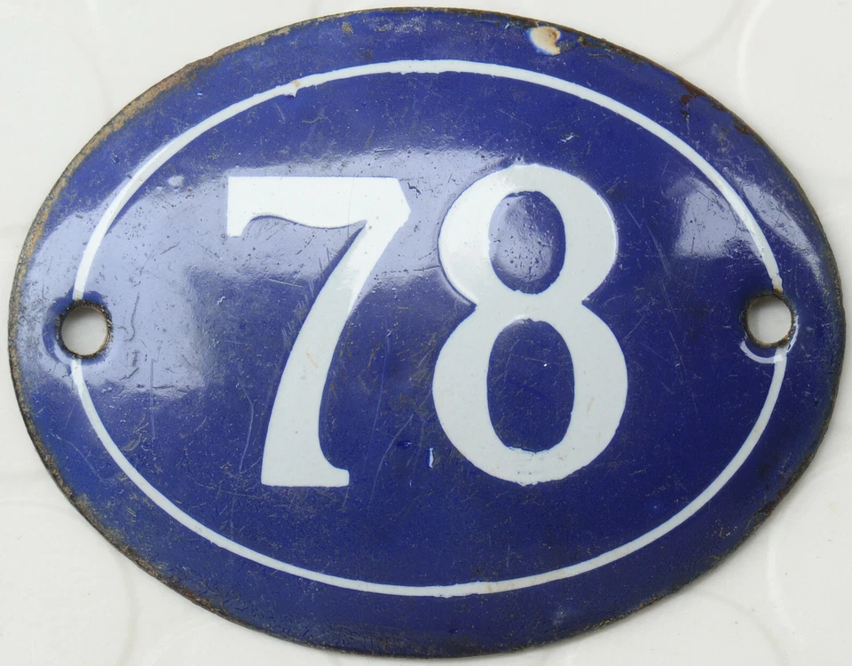 Old blue oval French house number 78 door gate plate plaque enamel steel sign - Image 1 of 1