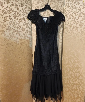 Vestido midi Scott McClintock vintage negro de encaje con hombros descubiertos talla 4 Foto 1 de 4