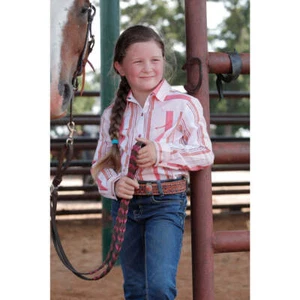 CTW3370021 Cruel Girl GIrls' Long Sleeve Stripe Snap Shirt - Red & White NEW - Picture 1 of 7