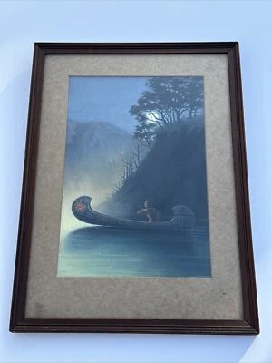 ANTIGUA CANOA INDIA NATIVA AMERICANA PAISAJE NOCHE ILUMINADA POR LA LUNA por Byron Knoblock Foto 1 de 4