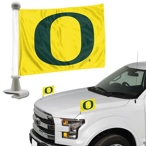 Oregon Ducks Set of 2 Ambassador Style Car Flags - Trunk Hood Cover