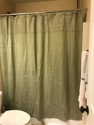 NEW, Fabric Shower Curtain, Decorative 10” Top/Bottom Border, 64x72 Olive Green - Изображение 1 из 4