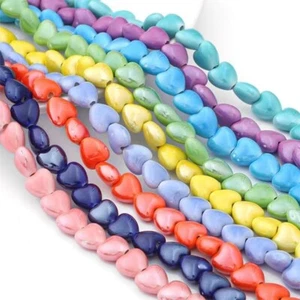20pcs Heart Shape 10mm 12mm Glazed Ceramic Porcelain Loose Beads For DIY Jewelry - Picture 1 of 17