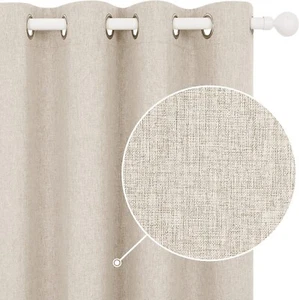 1 Pair Faux Linen Curtains Beige W46 x L54Inch Blackout Eyelet For Home - New - Picture 1 of 8