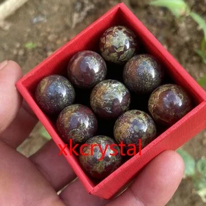 9pcs Natural Blood stone Ball Quartz Crystal Sphere Reiki Healing 15mm+box - Picture 1 of 9