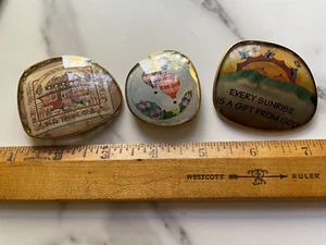 Vintage Eyeglass Lens Art Pins Brooch Noah's Ark Gift From God Hot Air Balloons - Picture 1 of 4