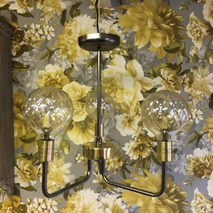 Cognac 3 Light Cut Glass Ball Ceiling FItting Gunmetal Brass Industrial Homebase - Picture 1 of 11