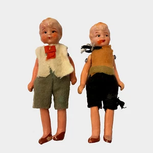 2 antiche bambole ragazzo snodate in porcellana bisque made in Japan 3,75" - Foto 1 di 10
