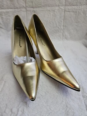 Pierre Dumas Gold Paulie Stiletto Heels Size 8.5 New - Image 1 of 4