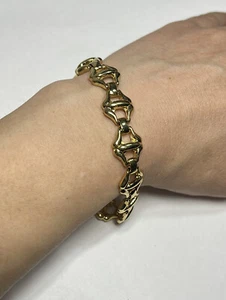 Vintage 90er glänzend hell klobig dick Glieder goldfarben Armband Glam vergoldet Horsebit - Bild 1 von 6